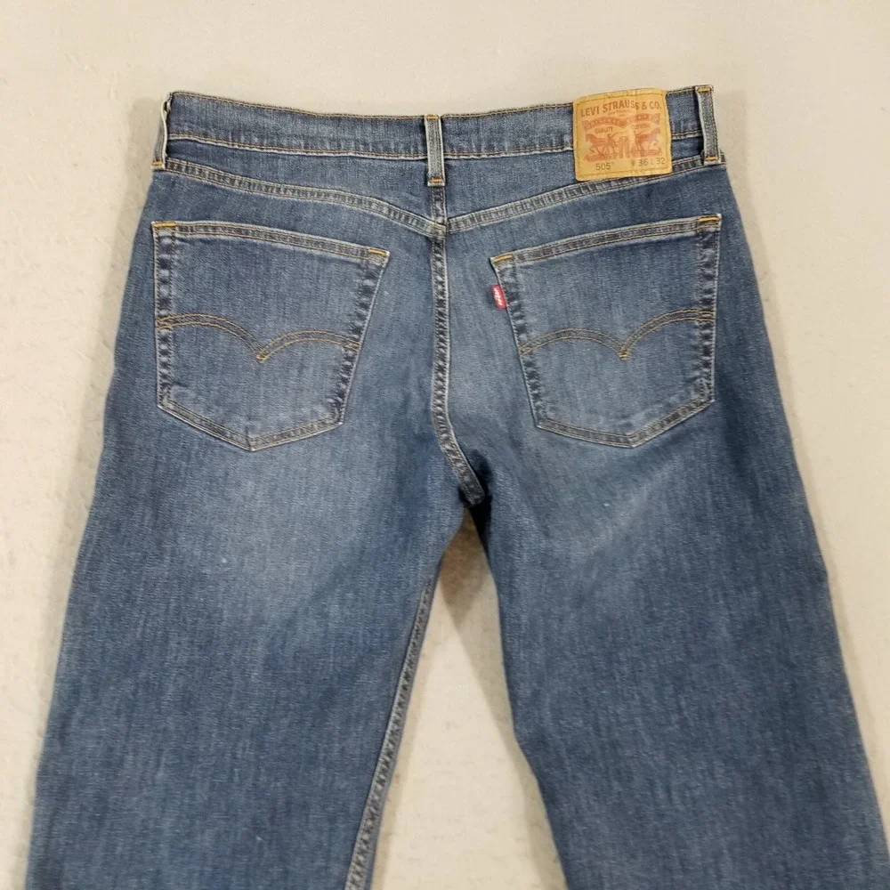 Levi's 505 jeans men's 36x32 regular fit straight blue stretch denim pants